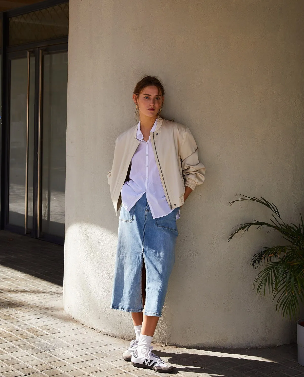 Blue Denim Skirt With A Slit