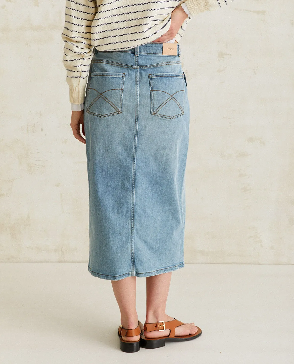 Blue Denim Skirt With A Slit