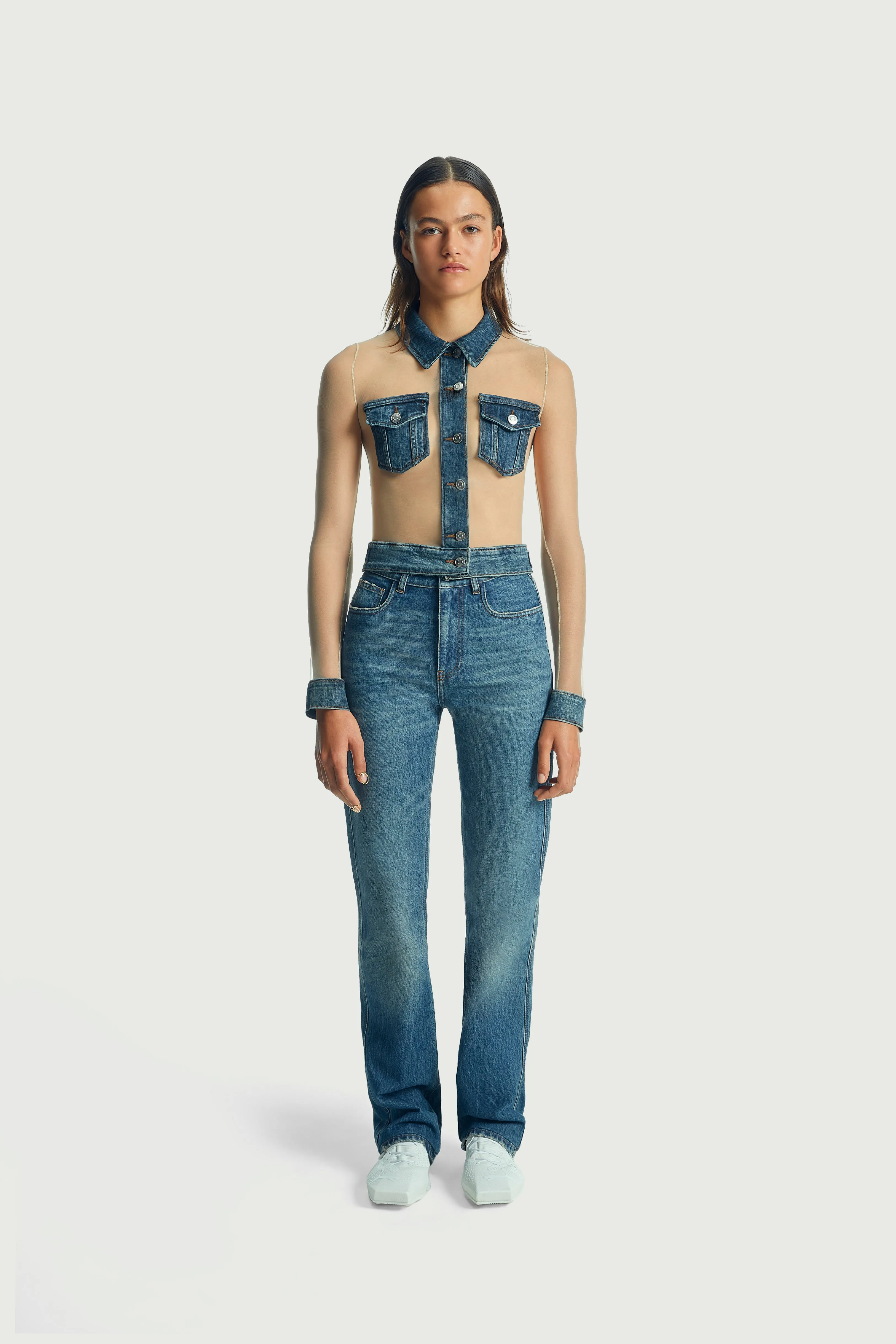 Tulle Illusion Denim Top