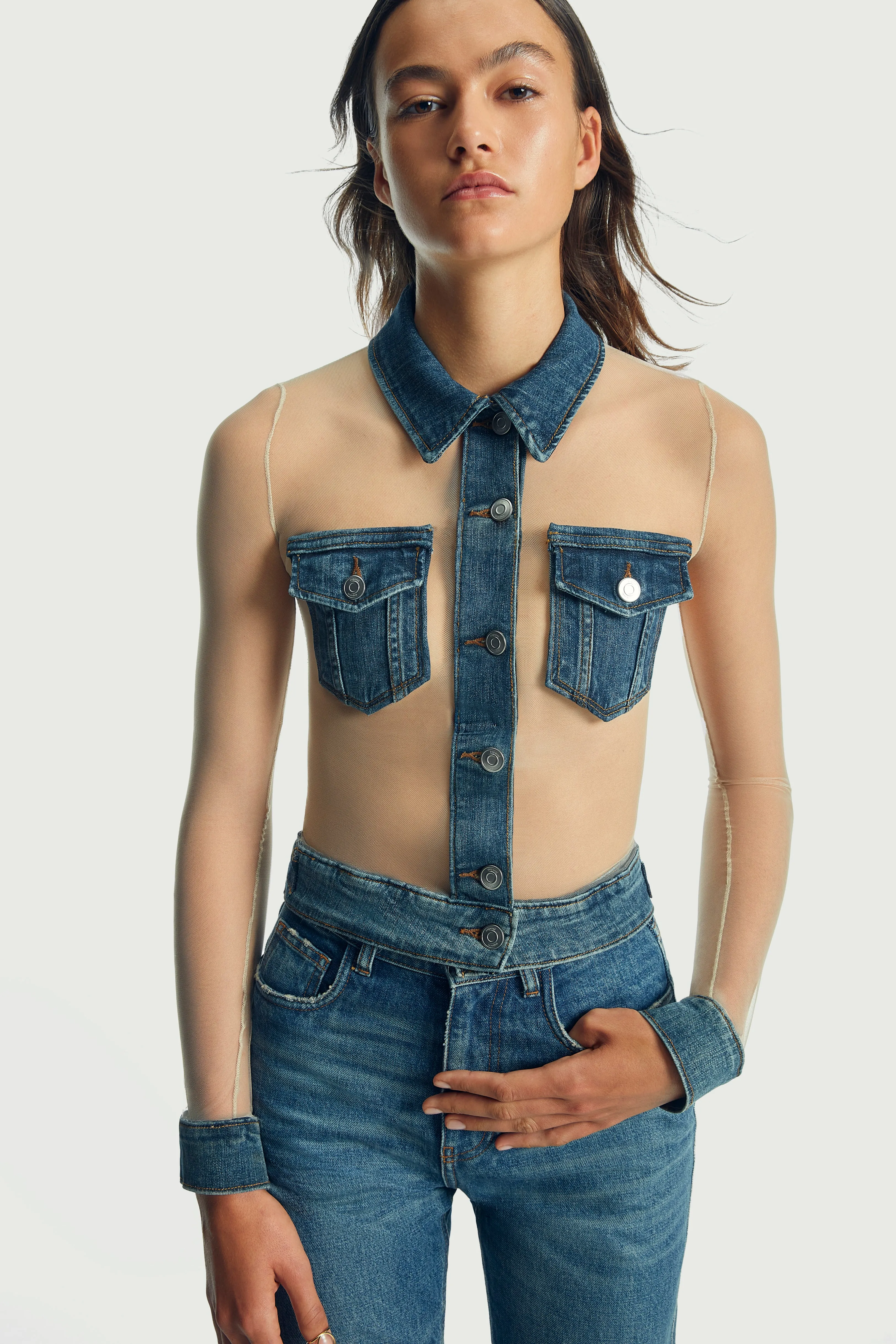 Tulle Illusion Denim Top